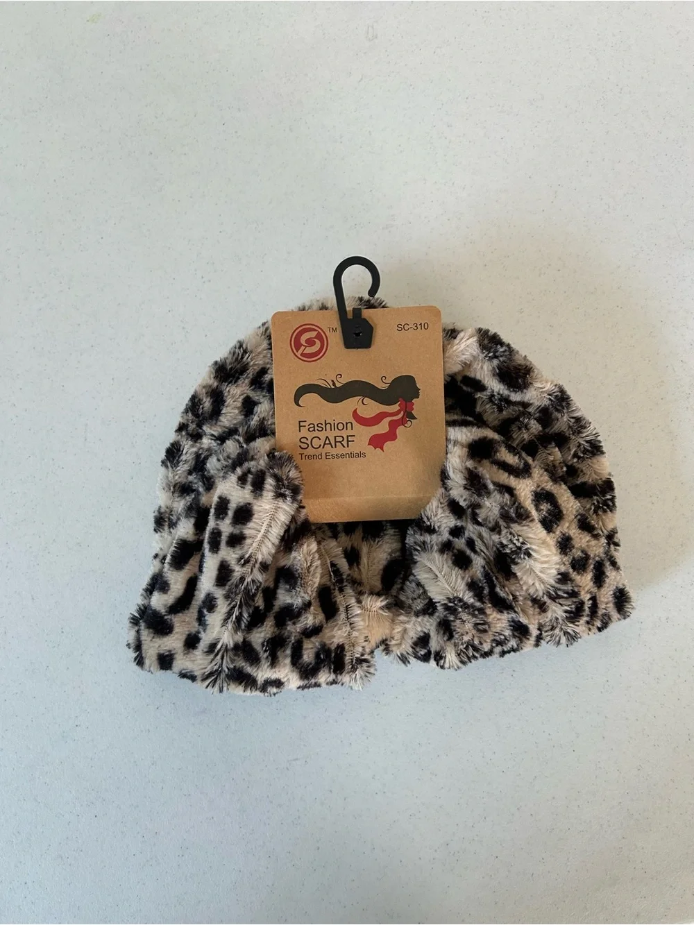 Essentials Faux Fur Leopard Infinity Scarf - Black & Cream